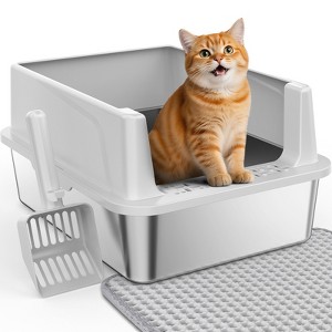 Enclosed Cat Litter Box with High Sides, Stainless Steel Anti-Track Litter Pan for Cats Who Kick, Ultra Quiet & Leak Proof Design - 1 of 1