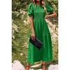 Women's Puff Short Sleeve Smocked Midi Dress Casual Summer Floral Print Elastic Waist Tiered A Line Maxi Dress - 4 of 4