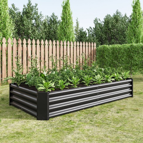 6×3×1ft Galvanized Metal Outdoor Black Garden Bed, Raised Patio Flower ...