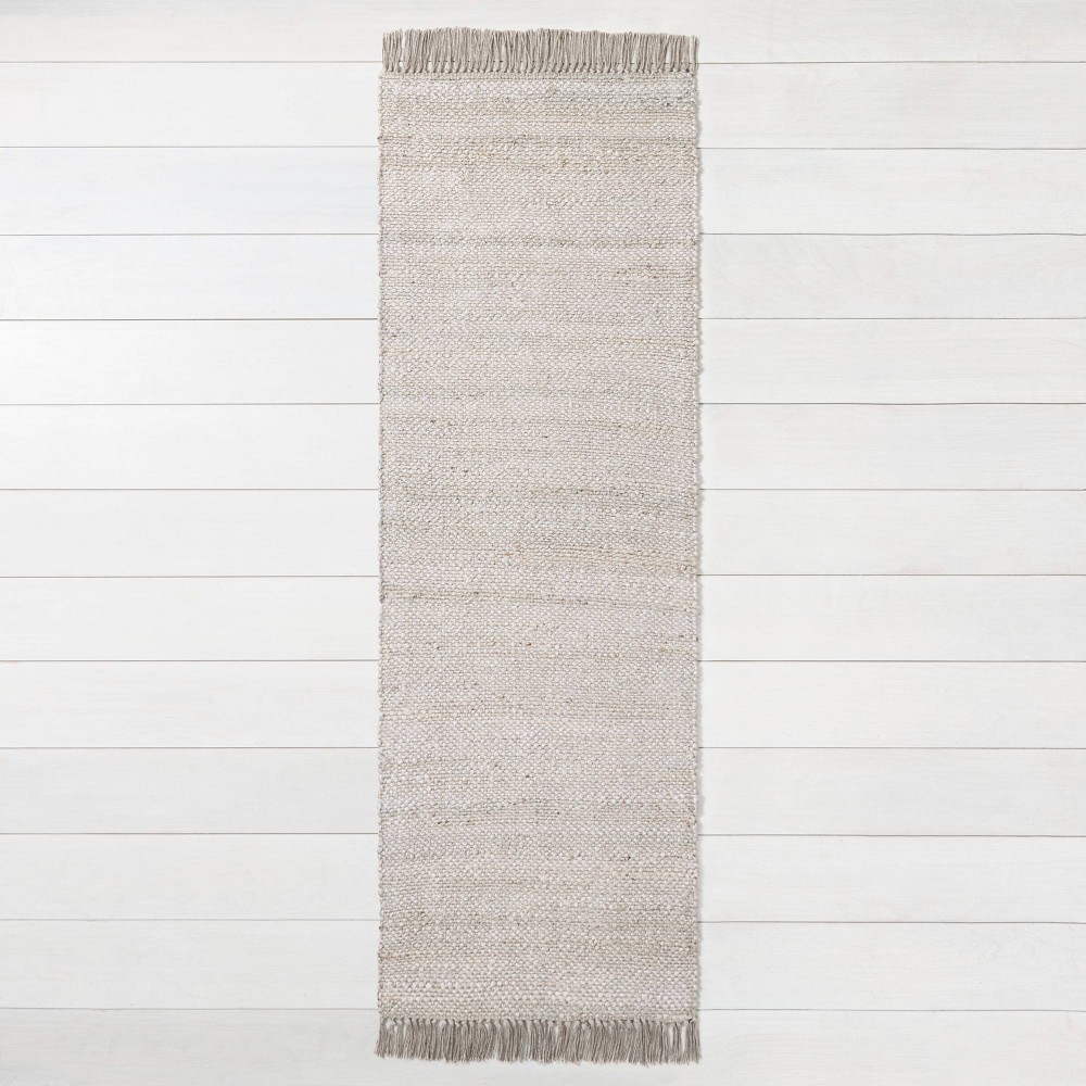 Photos - Area Rug 2'4"x7' Bleached Jute Fringe Runner Gray - Hearth & Hand™ with Magnolia