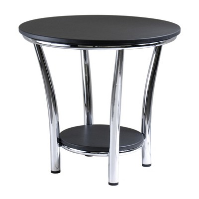 Maya Round End Table, Black Top, Metal Legs - Black, Metal - Winsome