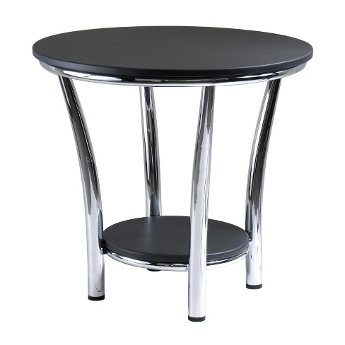 Maya Round End Table Black Top Metal, Round Side Table Wood Top Metal Legs