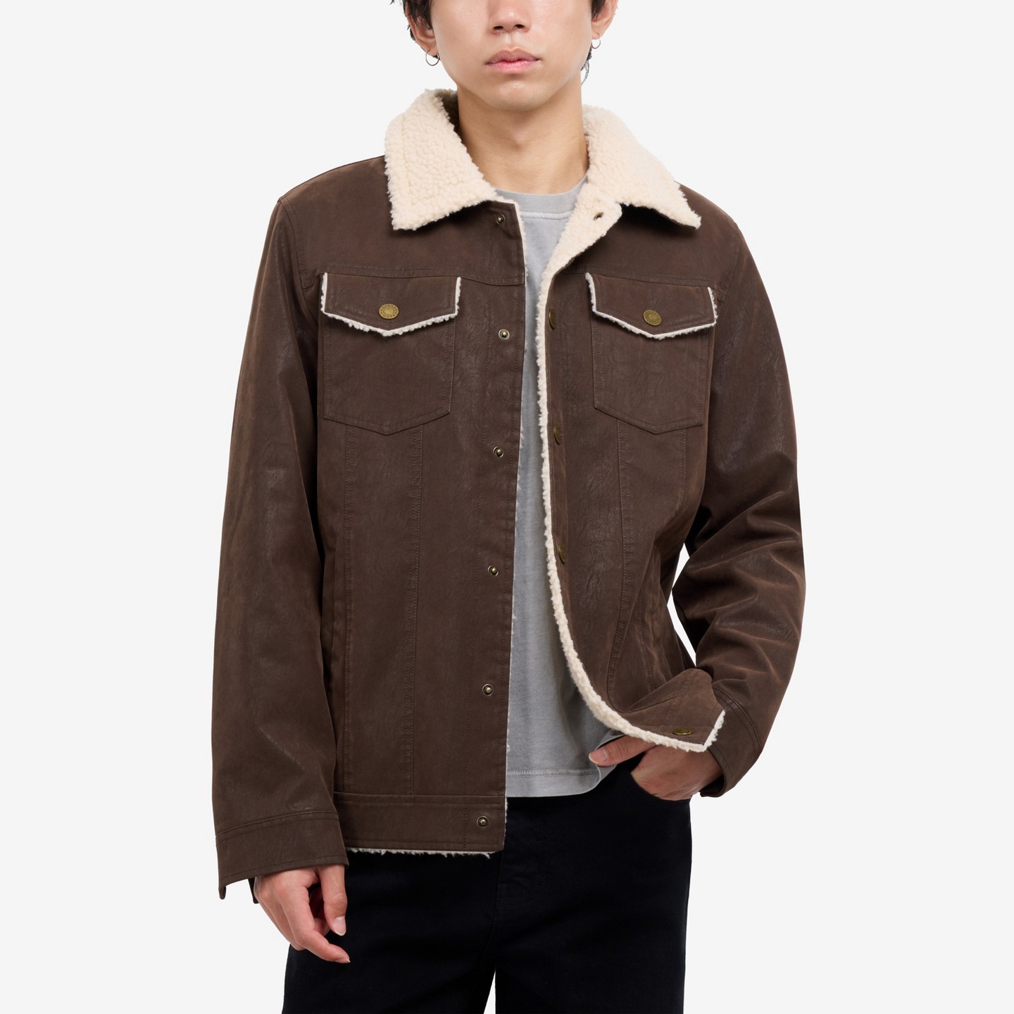 Мужская куртка X RAY Jacket With Faux Shearling Lining in Dark Brown, цвет: Тёмный коричневый — фото 1