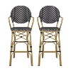 Set of 2 Outdoor Wicker and Aluminum 29.5" French Barstools,Bamboo Print Finish-Christopher Knight Home - 2 of 4