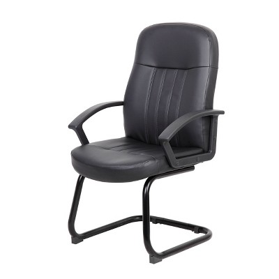 Black Leather High Back Reception Chair with Fixed Arms
