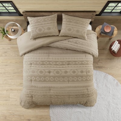 Tan Full Down Alternative Microfiber Comforter Set with Gathered Embellishment