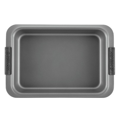 Gray Nonstick Rectangular Cake Pan with Silicone Grips and Lid