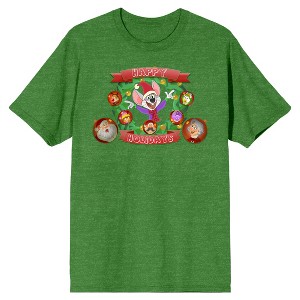 Chuck E. Cheese Happy Holidays Adult Irish Green Heather Crew Neck Short Sleeve T-shirt - 1 of 3