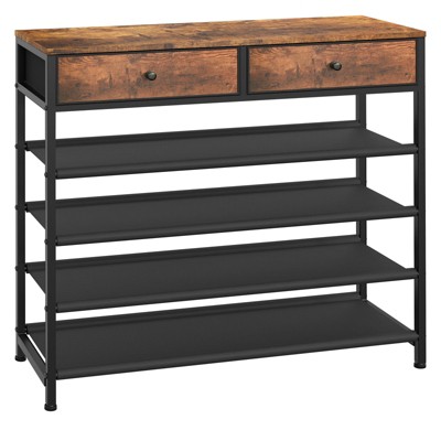 USIKEY Shoe Rack, 5 Tier Shoe Storage Organizer with 2 Drawers, Metal Shoe Shelf for 16-20 Pairs of Shoes