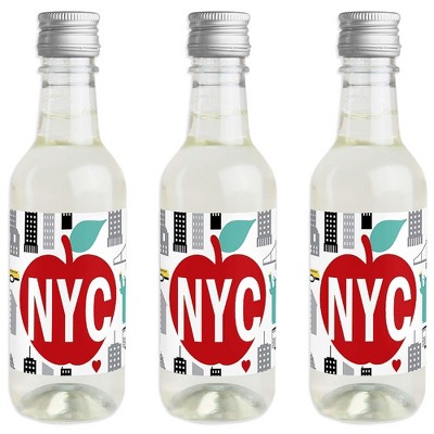 Big Dot of Happiness NYC Cityscape - Mini Wine and Champagne Bottle Label Stickers - New York City Party Favor Gift for Women and Men - Set of 16
