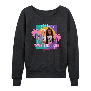 Women's - Barbie - Together We Shine Lightweight French Terry Wide Neck Long Sleeve Graphic Shirt - 1 of 4