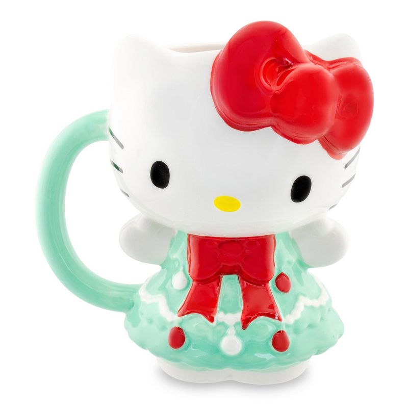 Silver Buffalo Sanrio Hello Kitty Holiday Tree Dress 3D Sculpted Ceramic Mug | Holds 20 Ounces, 1 of 10