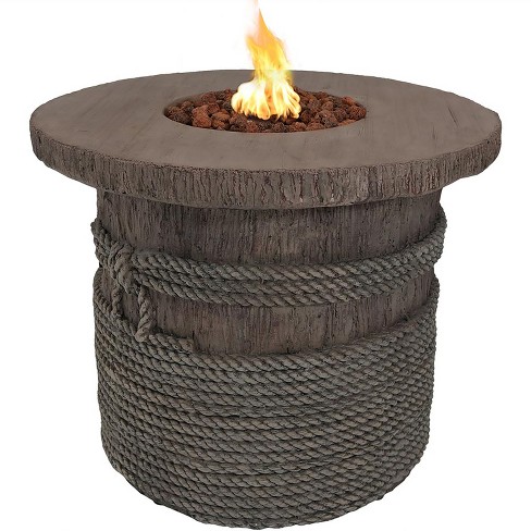 Sunnydaze Rope and Barrel Design Propane Gas Patio Fire Pit Table Kit with  Lava Rocks - 29