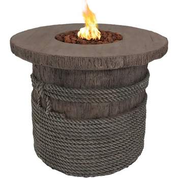 Sunnydaze Rope and Barrel Design Propane Gas Patio Fire Pit Table Kit with Lava Rocks - 29" Diameter