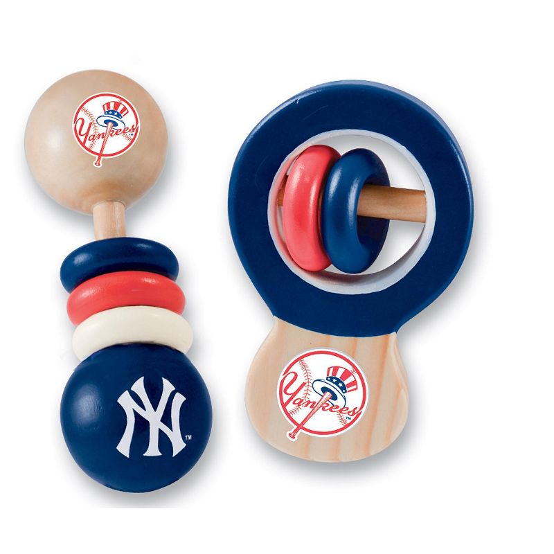 Baby Fanatic Wood Rattle 2 Pack - MLB New York Yankees Baby Toy Set, 2 of 5