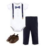 Little Treasure Baby Boy Cotton Bodysuit, Pant and Shoe 3pc Set, Gingham Bow Tie