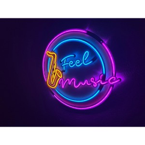 Feel Music Neon Metal Sign – Stunning LED Neon Wall Art with Metal Backing, Vibrant Neon Light Sign for Music Lovers - 1 of 4