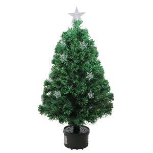 Northlight 4' Prelit Artificial Christmas Tree Fiber Optic with Stars - Multicolor Light - 1 of 3