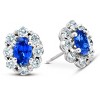 Pompeii3 3.10 Ct Blue Sapphire & Diamond Halo Studs 14k White Gold Lab Created - 2 of 4