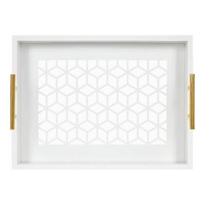 White and Gold Geometric Glass Decorative Tray