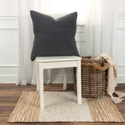 Charcoal Gray Woven Cotton Square Throw Pillow