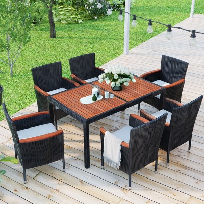 Coolbibila-7-Piece Dining Set For Outdoor, Pe Rattan Wicker Patio Furniture Set, Stackable Armrest Chairs With Cushions