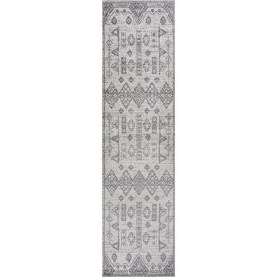 Gray Geometric Synthetic Reversible Area Rug 2' x 10'