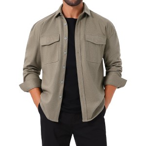 INSPIRE CHIC Men's Point Collar Long Sleeve Button Down Casual Work Shirt Jacket - 1 of 4
