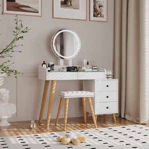 NicBex Makeup Vanity Desk with Mirror and Light,Modern Makeup Table with Drawers for Bedroom,White - 1 of 4