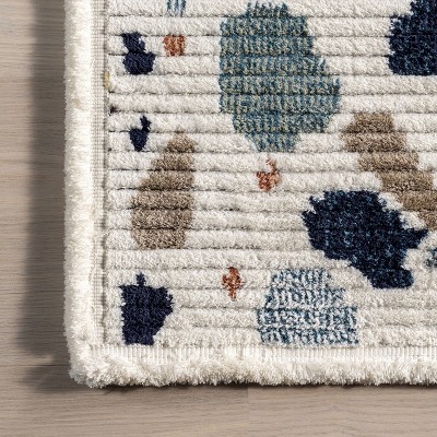 Fern Blue and Multicolor Geometric Synthetic 3' x 5' Area Rug