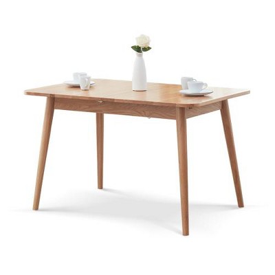 SYFERLORY Natural solid oak round corner diagonal leg telescopic table 1.2-1.6m, for 6-8 people to meet Dining table wood (light color)