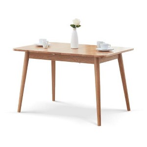 SYFERLORY Natural solid oak round corner diagonal leg telescopic table 1.2-1.6m, for 6-8 people to meet Dining table wood (light color) - 1 of 1