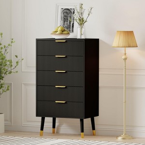 5 Drawer Dresser for Bedroom, Modern Chest of Drawers Nightstand, Fluted Wood Organizer Cabinet for Closet, Entryway, Living Room, - 1 of 4