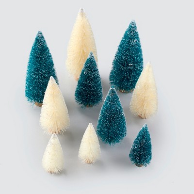 Lakeside Sisal Bottle Brush Christmas Accent Trees with Frosting - Set of 10