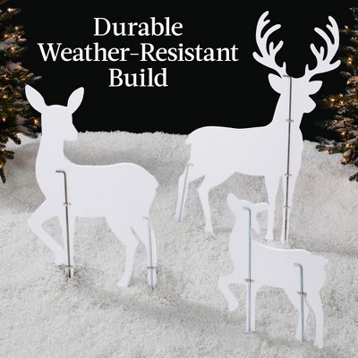 White 3-Piece 46" Outdoor PVC Deer Family Silhouette Set