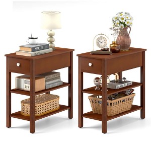 ResenkosSofa Table, End Table, Side Table,3-Tier Narrow End Table with Drawer and Storage Shelves Set of 2-Brown - 1 of 4