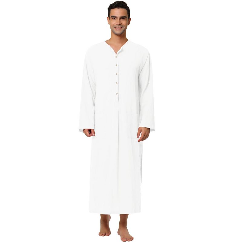 Lars Amadeus Men's Cotton Side Split Long Sleep Nightgown with Pockets, 1 of 6