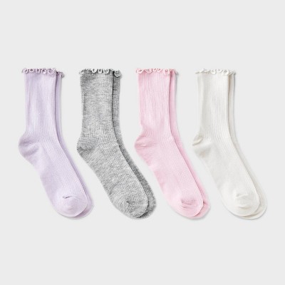 Girls' 4pk Ribbed Crew Socks - Cat & Jack™ White/Pink