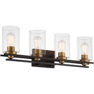Possini Euro Design Demy Modern Wall Light Oil Rubbed Bronze Gold Hardwire 27" 4-Light Fixture Clear Glass for Bedroom Bathroom Vanity Reading House - 1 of 4