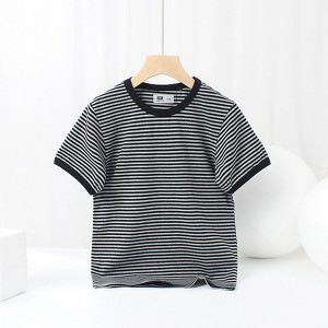 MyKids-Usa Baby Striped Pattern Crewneck Short Sleeve Cotton T-Shirt - 1 of 4