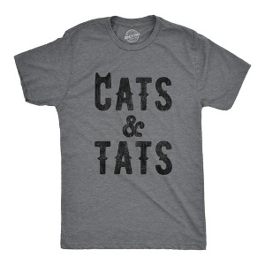 Mens Cats And Tats T shirt Funny Tatoo Graphic Cat Dad Saying Hilarious - Crazy Dog Men's T Shirt - 1 of 4