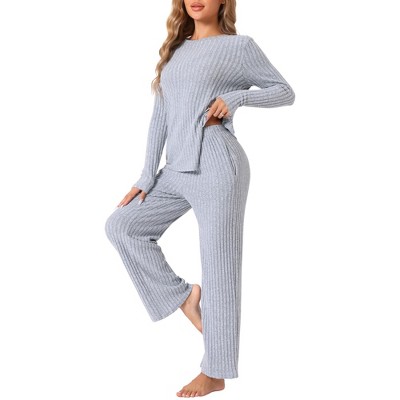 INSPIRE CHIC cheibear Women's Crewneck Soft Long Sleeve with Pocket Pajamas Set