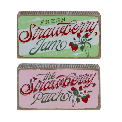 Transpac Wood Vintage Berry Block Decor Set of 2 Spring Home Decorations