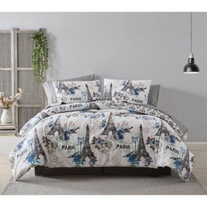 8pc Queen Cherie Comforter Set Blue - Geneva Home Fashion: Microfiber Bedding, Machine Washable, Includes Sheets & Shams - 1 of 4