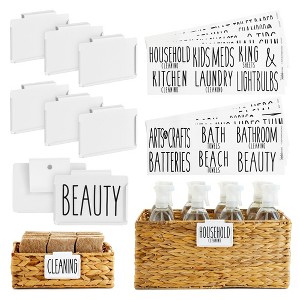 Talented Kitchen 8 Pack Metal Basket Labels Clip On Holders with 70 Household, Bathroom, Linen Closet Labels for Storage Bins, White - 1 of 4