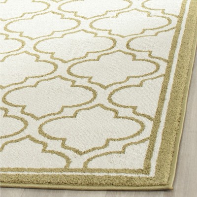 Ivory and Light Green Hand-Knotted Geometric Synthetic Area Rug, 6' x 9'