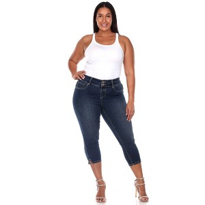 Women's Plus Size Capri Jeans - White Mark - 1 of 4