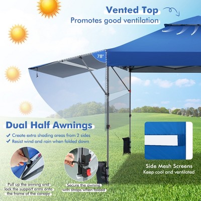 Costway Brandclub Costway 10 x17.6 Outdoor Instant Pop up Canopy Tent Dual Half Awnings Adjust Patio Blue