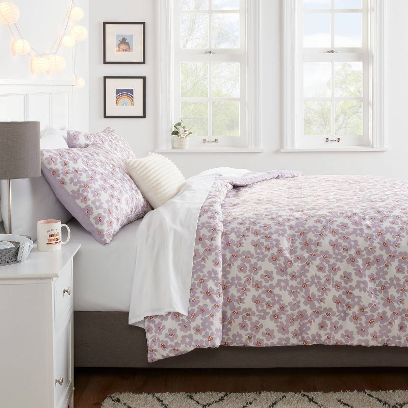 Reversible Microfiber Printed Comforter Ivory/Light Purple Floral - Room Essentials™, 3 of 6