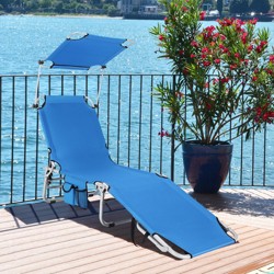 RIO Brands Steel Folding Web Chaise Beach Lawn Pool Lounge Chair Open Box Blue 